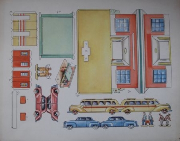 Pestalozzi Gasstation with cars Cutout-Sheed 1955 carton (5436)